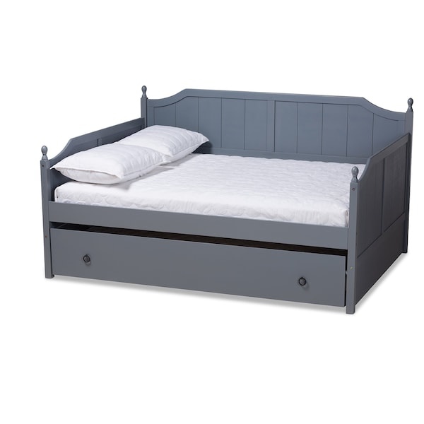 Baxton Studio Millie Cottage Farmhouse Grey Finished Wood Full Size Daybed with Trundle 179-11168-Zoro - main